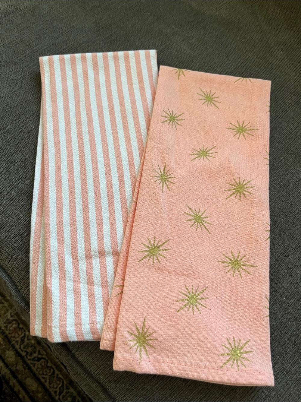 Peach Starburst and Stripe Kitchen Towels 24 x 14 1/2